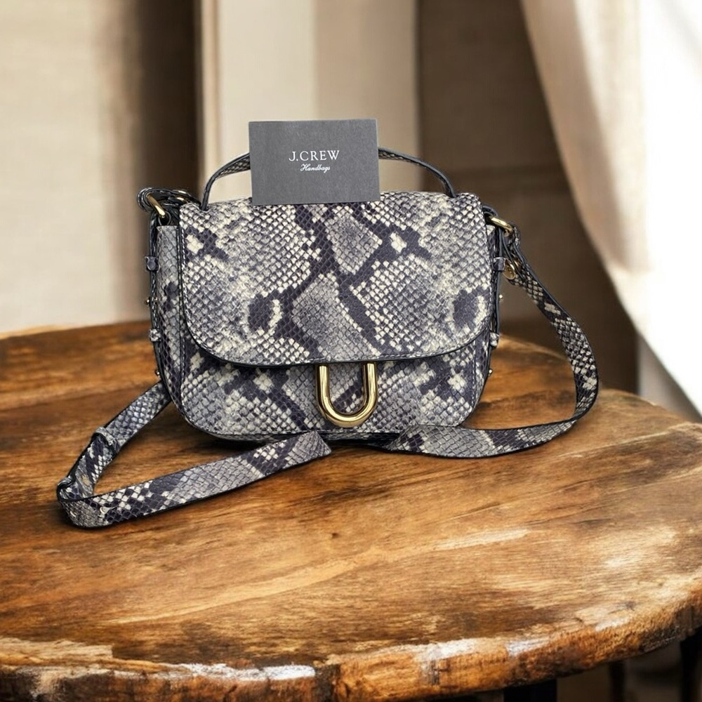 J. Crew Snakeskin Pattern Crossbody Bag with Gold Accents